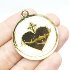 Pingente em Acrílico Resinado / 3,5cm - Sagrado Coração (UNIDADE) - Dourado