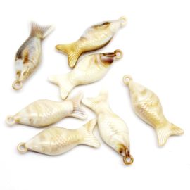 Conta Plástica Mesclada / 53x18mm - Peixe - Furo Pingente (10 gramas) - Bege