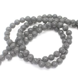 Fio de Pedra Natural / 8mm - Vulcânica (Aprox.: 43 Unidades) Preto
