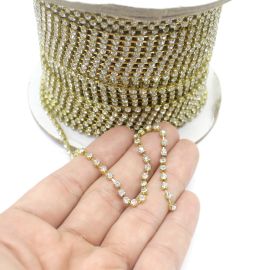 Corrente com Strass Transparente / SS10 - (1 METRO) - Níquel -Dourado