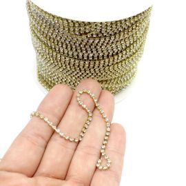 Corrente com Strass Transparente / SS6 (1 METRO)-Dourado