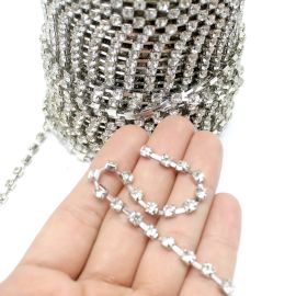 Corrente com Strass Transparente / SS20 - (1 METRO) -Níquel