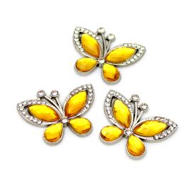 Aplique de Metal com Pedraria / 27x35mm - Borboleta (unid.)-Amarelo-Níquel