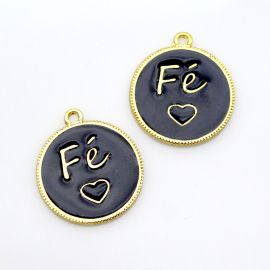 Pingente de Metal Esmaltado / 30x26mm - Fé (Unidade)