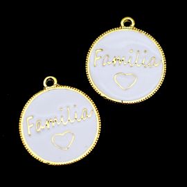 Pingente de Metal Esmaltado / 31x27mm - Familia (unid.)-Dourado-Branco