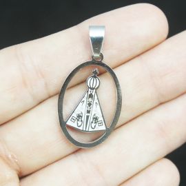 Pingente de Aço Inoxidável / 22x19mm - Nossa Senhora Aparecida (Unidade)-Níquel