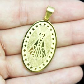 Pingente de Aço Inoxidável / 36x22mm - Nossa Senhora Aparecida (Unidade)-Dourado