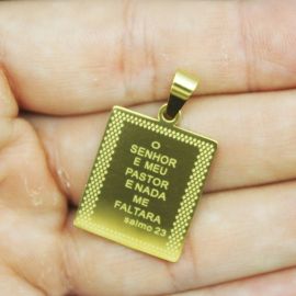 Pingente de Aço Inoxidável / 22x19mm - O Senhor é meu Pastor (Unidade) - Dourado
