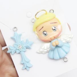 Crucifixo e Salve Rainha em Biscuit - Anjinho Azul (1PAR)