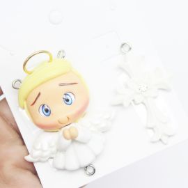 Crucifixo e Salve Rainha em Biscuit / Anjinho Branco (1PAR)