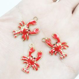 Pingente de Metal Resinado / 22x18mm - Lagosta (Unidade) - Dourado