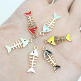 Pingente de Metal Resinado / 23x8mm - Peixe (Unidade) - Dourado
