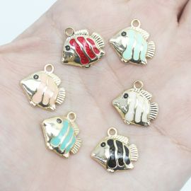 Pingente de Metal Resinado / 17mm - Peixe (Unidade) - Dourado