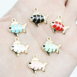 Pingente de Metal Resinado / 16x18mm - Peixe (Unidade) - Dourado