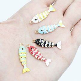 Pingente de Metal Resinado / 30x8mm - Peixe (Unidade) - Dourado