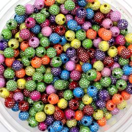 Bola Plástica Leitosa / 8mm - Multicolorido com Brilho (10 gramas)