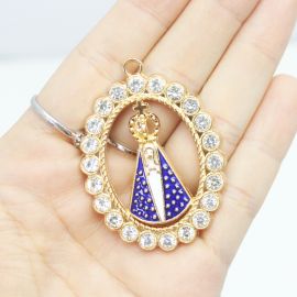 Pingente de Nossa Senhora Aparecida / 53x39mm - com Strass (unidade)