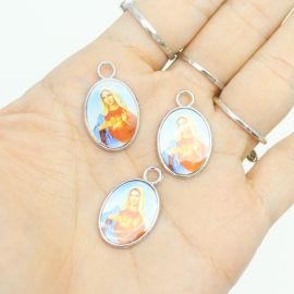 Medalha / 20x16mm -  Sagrado Coração de Maria (Unidade) - Níquel