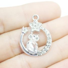 Pingente de Metal - 26x20mm / com Strass - Coruja (Unidade) - Níquel