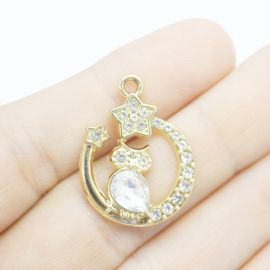 Pingente de Metal - 26x20mm / com Strass - Coruja (Unidade) - Dourado