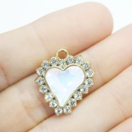 Pingente de Metal - 21x18mm / com Strass - Coração (Unidade) - Dourado
