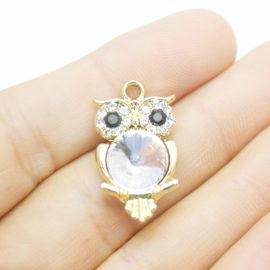 Pingente de Metal - 25x14mm / com Strass - Coruja (Unidade) - Dourado