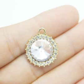 Pingente de Metal - 18mm / com Strass - Redondo (Unidade) - Dourado