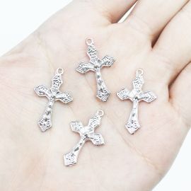 Mini Crucifixo de Metal / 27x17mm - (Unidade) -Níquel