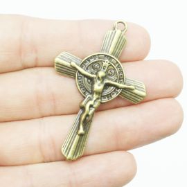 Crucifixo de Metal / 50x33mm - São Bento (unidade)-Ouro Velho
