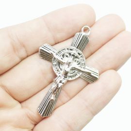 Crucifixo de Metal / 50x33mm - São Bento (unidade)-Níquel