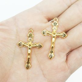 Crucifixo de Metal / 38x23mm - Com Cristo (unidade)-Dourado