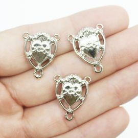 Salve Rainha de Metal / 20x16mm - Sagrado Coração (Unidade) -Níquel