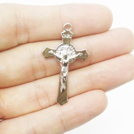Crucifixo de Metal / 36x21mm - São Bento (unidade)-Níquel