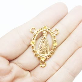 Salve Rainha de Metal / 33x22mm - Nossa Senhora Aparecida (Unidade)-Dourado