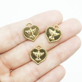 Pingente de Metal / 16mm - Pomba (unidade) -Dourado