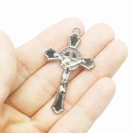 Crucifixo de Metal / 49x29mm - Cristo e São Bento (Unidade)-Níquel