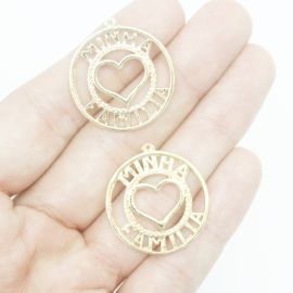 Pingente de Metal / 26mm - Minha Família (Unidade) -Dourado