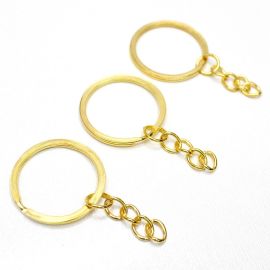 Argola de Chaveiro 28mm / Reforçada com Corrente (UNIDADE)-Dourado