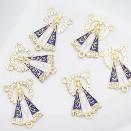Salve Rainha de Metal / 30x19mm - Nossa Senhora Aparecida (Unidade)-Dourado