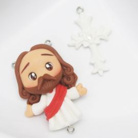 Crucifixo e Salve Rainha em Biscuit - Jesus - 57x36mm (1PAR)