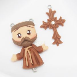 Crucifixo e Salve Rainha em Biscuit - São Francisco - 55x41mm (1PAR)