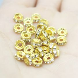 Entremeio de Metal com Strass / 6mm  (unidade) - Dourado