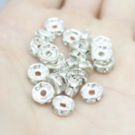 Entremeio de Metal com Strass / 8mm  (unidade) - Níquel