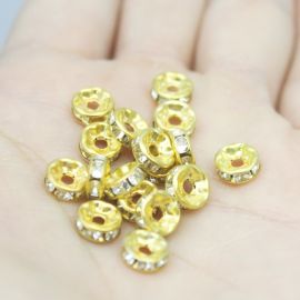 Entremeio de Metal com Strass / 8mm  (unidade) - Dourado
