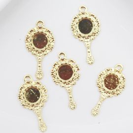 Pingente de Metal / 37x19mm - Espelho (unidade)-Dourado