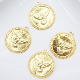 Pingente de Metal / 33x29mm - Pomba (unidade) - Dourado