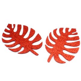 Aplique de E.V.A com Glitter / 11,4x7,5cm - Folha Costela de Adão (unid.)