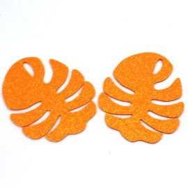 Aplique de E.V.A com Glitter / 13x10cm - Folha Costela de Adão (unid.)