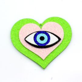 Kit de E.V.A com Glitter / 7x7,5cm - Coração com Olho (1 kit)