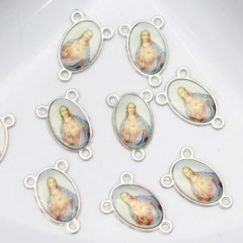 Salve Rainha de Metal / 24x15mm - Resinado - Sagrado Coração de Jesus (Unidade) - Níquel